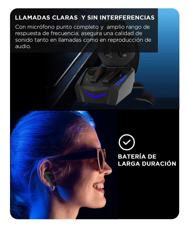 Auriculares Gadnic AU16 Bt 5.3 Micrófono Luz Led Autonomia 15h Carga Rápida 250mAh