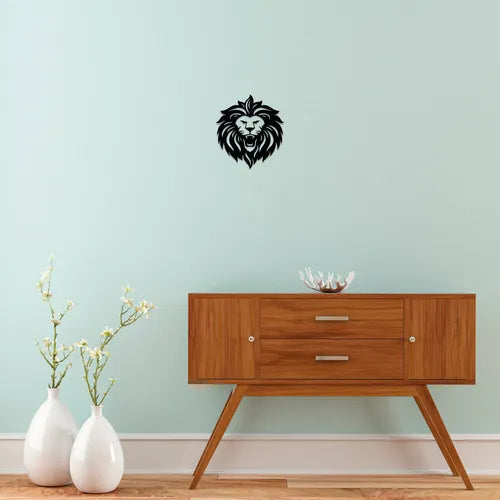 Cuadro Decorativo Cabeza De León Calado En Madera Mdf Negro Negro