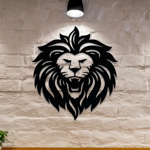 Cuadro Decorativo Cabeza De León Calado En Madera Mdf Negro Negro