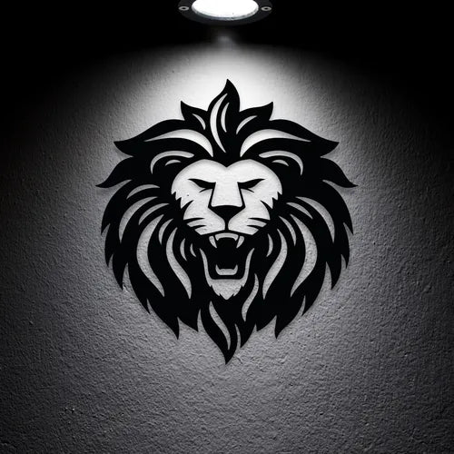 Cuadro Decorativo Cabeza De León Calado En Madera Mdf Negro Negro