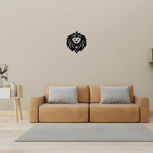 Cuadro Decorativo Cabeza De León Calado En Madera Mdf Negro Negro