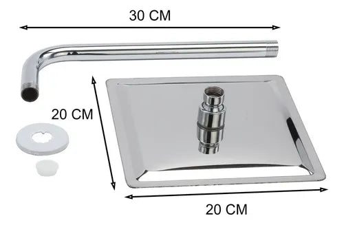 Flor Ducha Cuadrada Acero Inoxidable + Brazo Caño Cromado Color Gris