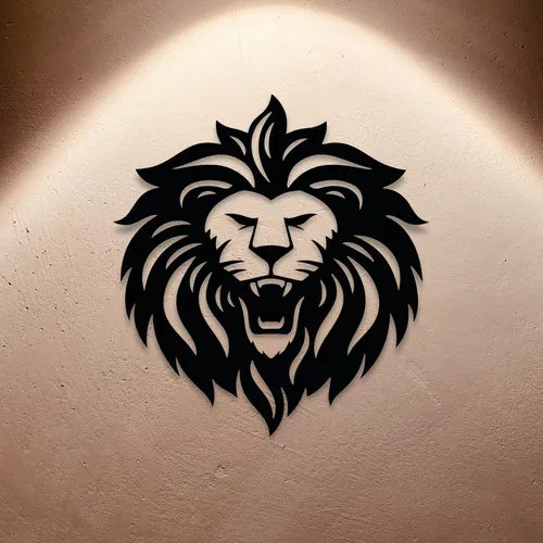 Cuadro Decorativo Cabeza De León Calado En Madera Mdf Negro Negro