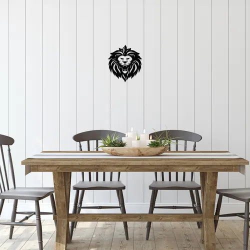 Cuadro Decorativo Cabeza De León Calado En Madera Mdf Negro Negro