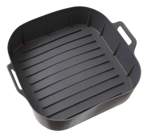 Molde Bandeja Silicona Cuadrado Freidora Aire Airfryer 20cm Gris Oscuro