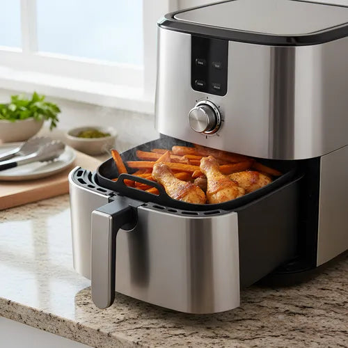Molde Bandeja Silicona Cuadrado Freidora Aire Airfryer 20cm Gris Oscuro