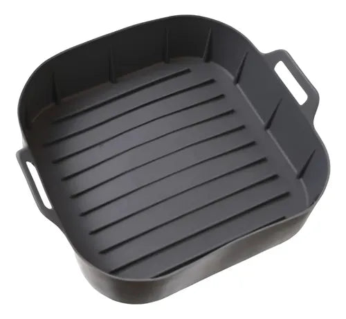 Molde Bandeja Silicona Cuadrado Freidora Aire Airfryer 20cm Gris Oscuro