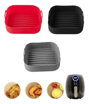 Molde Bandeja Silicona Cuadrado Freidora Aire Airfryer 20cm Gris Oscuro