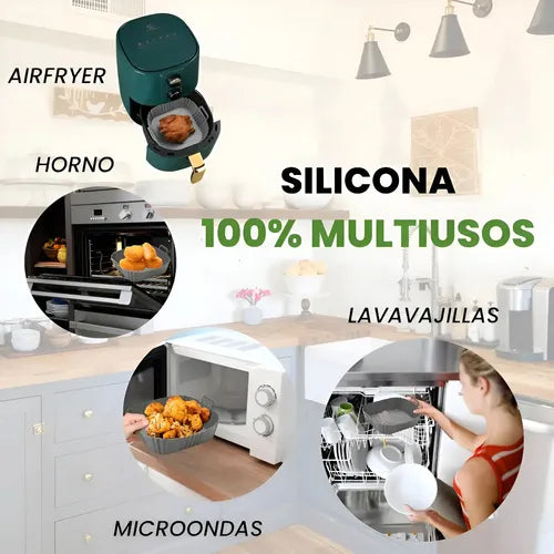 Molde Bandeja Silicona Cuadrado Freidora Aire Airfryer 20cm Gris Oscuro