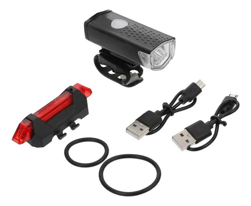 Kit Luces Usb Led Seguridad Bici Dakota 2218 Delantera Y Trasera + Color Negro