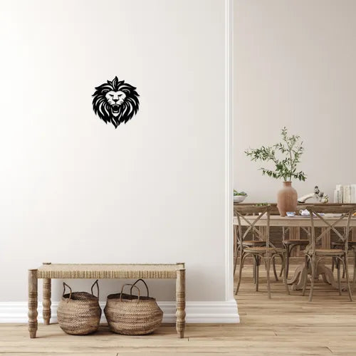 Cuadro Decorativo Cabeza De León Calado En Madera Mdf Negro Negro