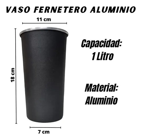 Vaso Fernetero Jarra Fernet Cerveza Aluminio 1 Litro Negro